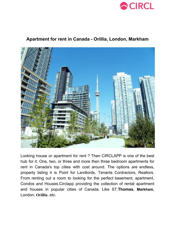 Apartment for rent in canada orillia london,markham