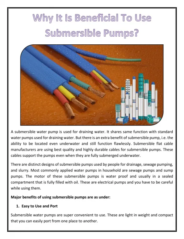 Why It Is Beneficial To Use Submersible Pumps?