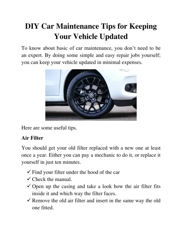 DIY Car Maintenance Tips for Keeping Your Vehicle Updated