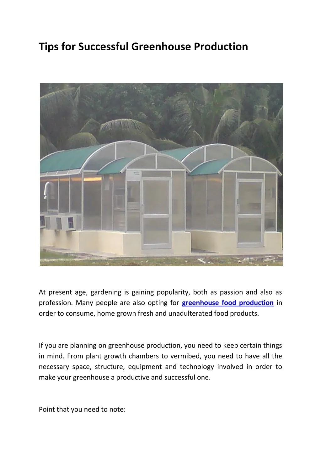 tips for successful greenhouse production