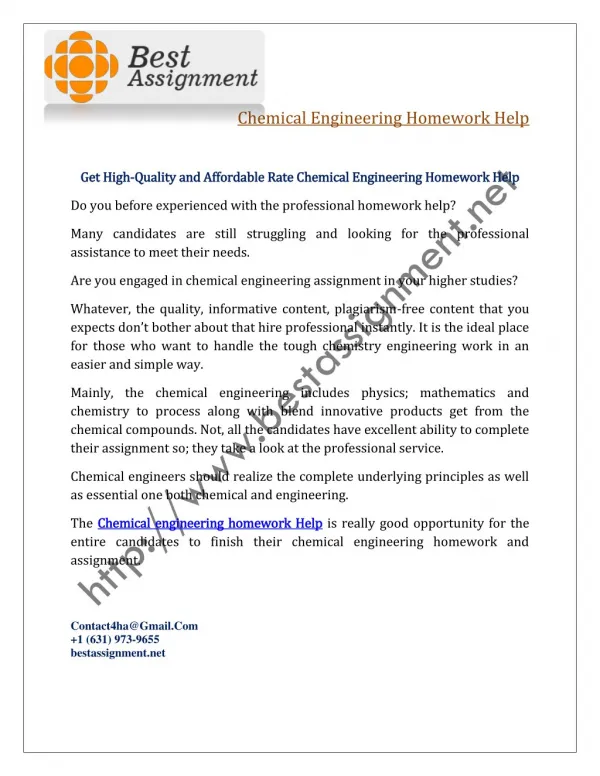 Chemical engineering homework help