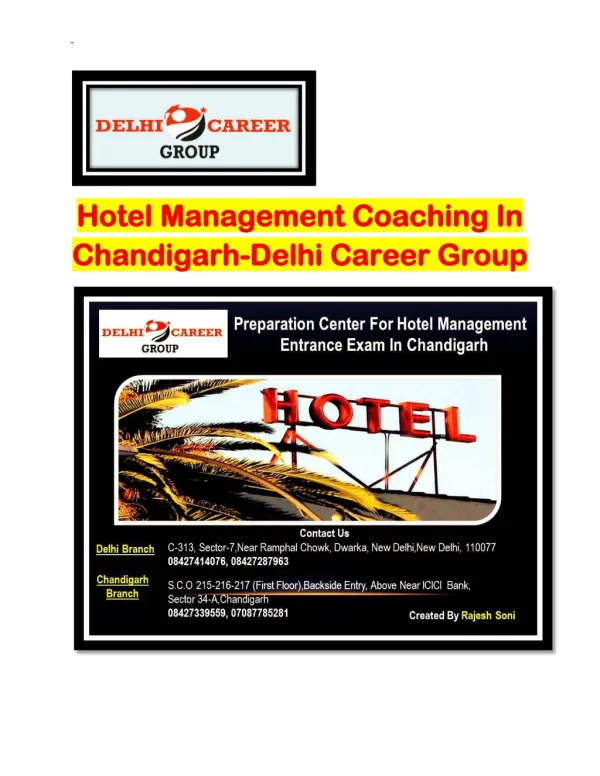 Hotel Management Coaching In Chandigarh-Delhi Career Group