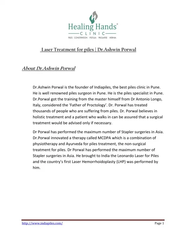 Laser treatment for piles in Pune | Dr.Ashwin Porwal | Indiapiles