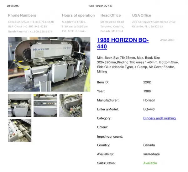 Buy Used 1988 HORIZON BQ-440 Machine