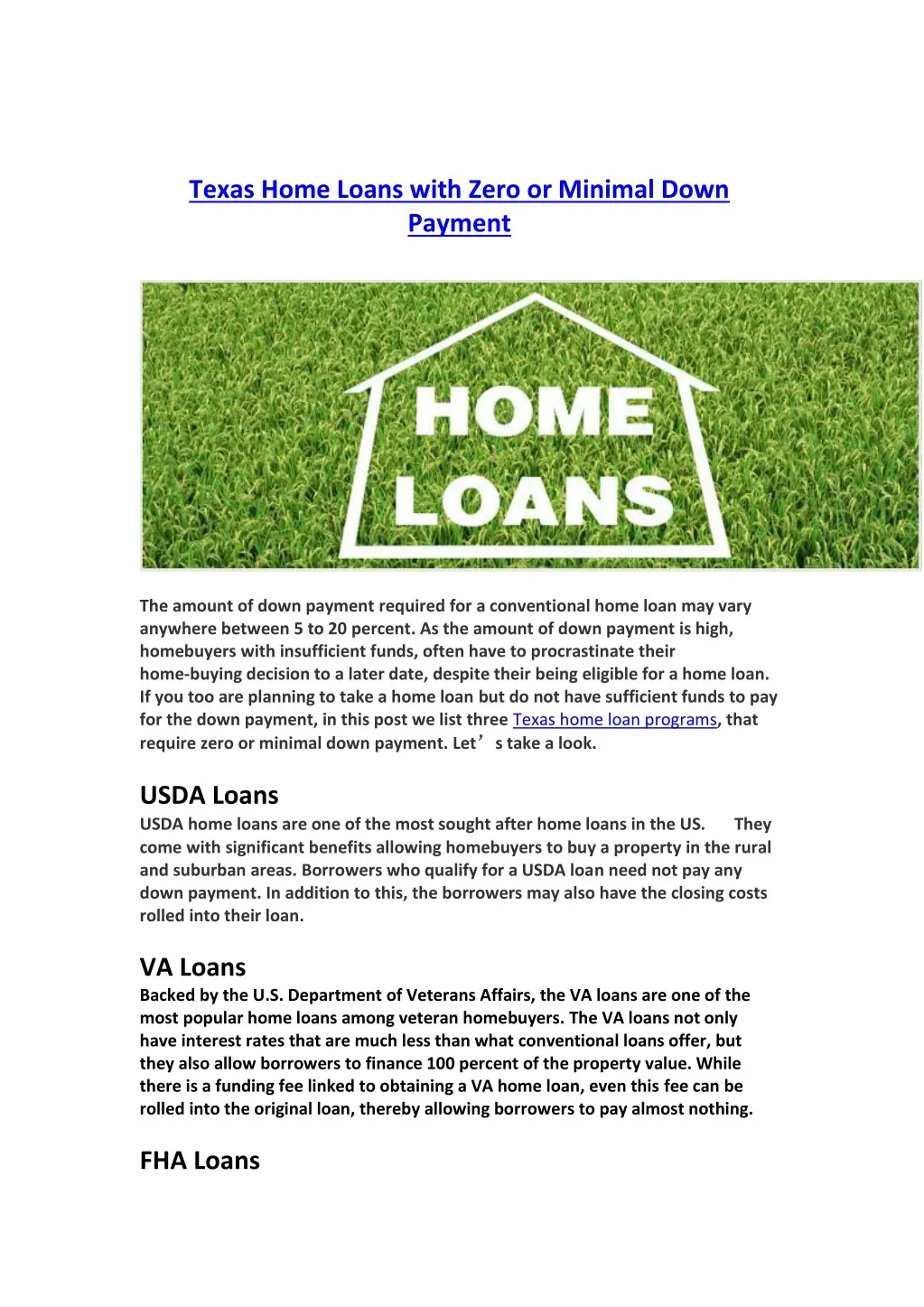 texas home loans with zero or minimal down payment