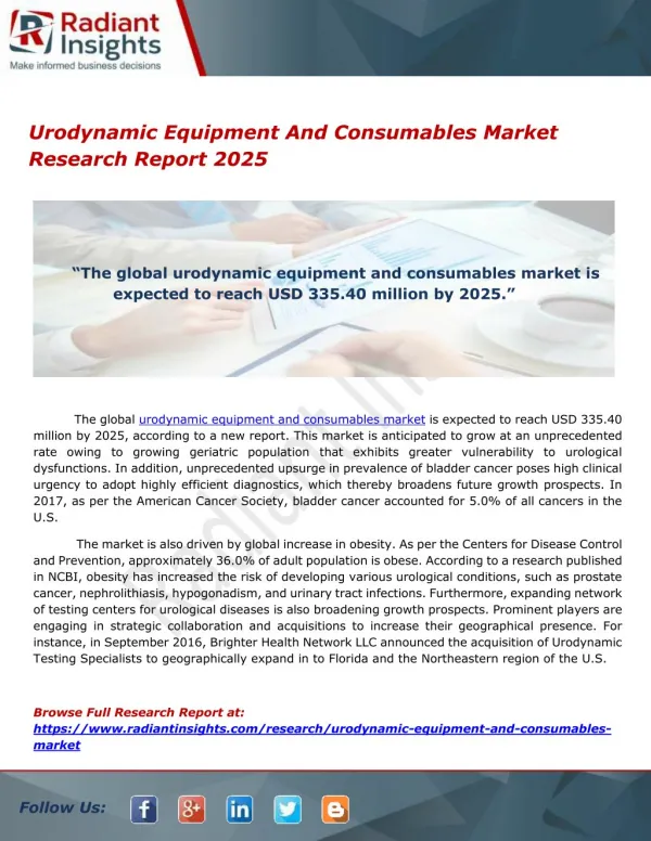 Urodynamic Equipment And Consumables Market Research Report 2025