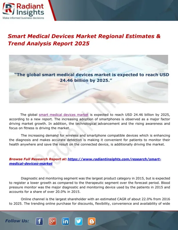 Smart Medical Devices Market Regional Estimates And Trend Analysis Report 2025