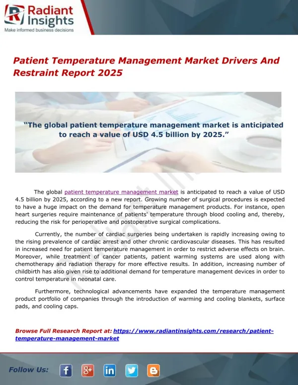 Patient Temperature Management Market Drivers And Restraint Report 2025