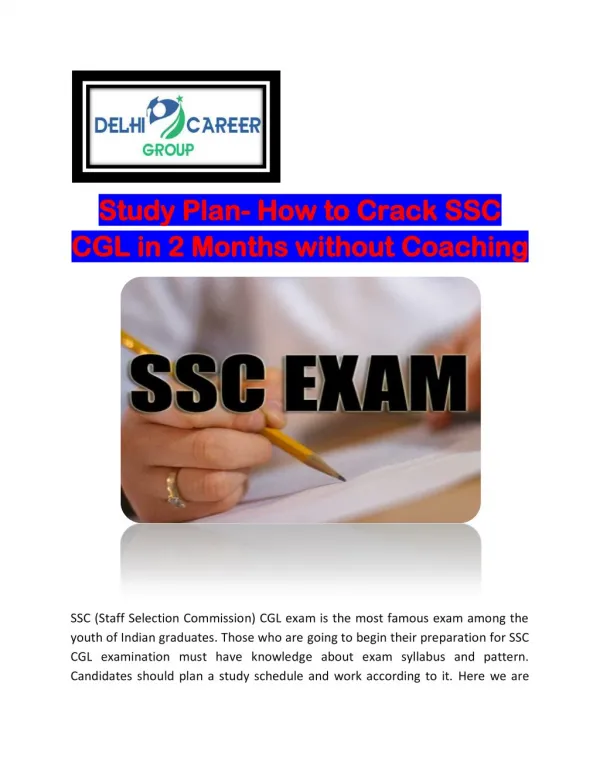 Study Plan- How to Crack SSC CGL in 2 Months without Coaching