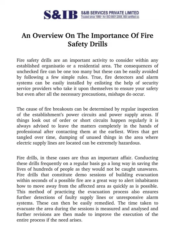 An Overview On The Importance Of Fire Safety Drills