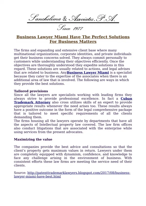 Business Lawyer Miami Have The Perfect Solutions For Business Matters
