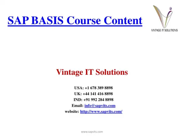 SAP Basis Course Content PPT