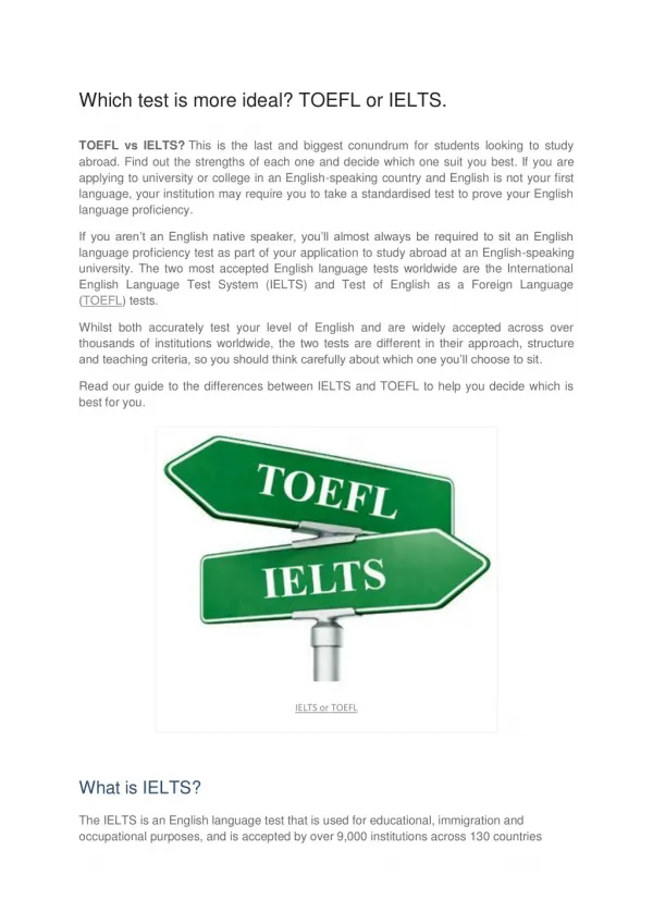 Which test is more ideal? TOEFL or IELTS