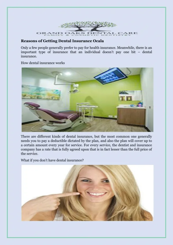 Reasons of Getting Dental Insurance Ocala