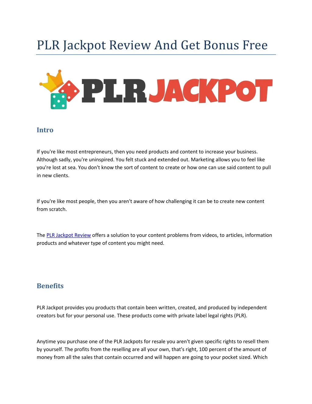 plr jackpot review and get bonus free