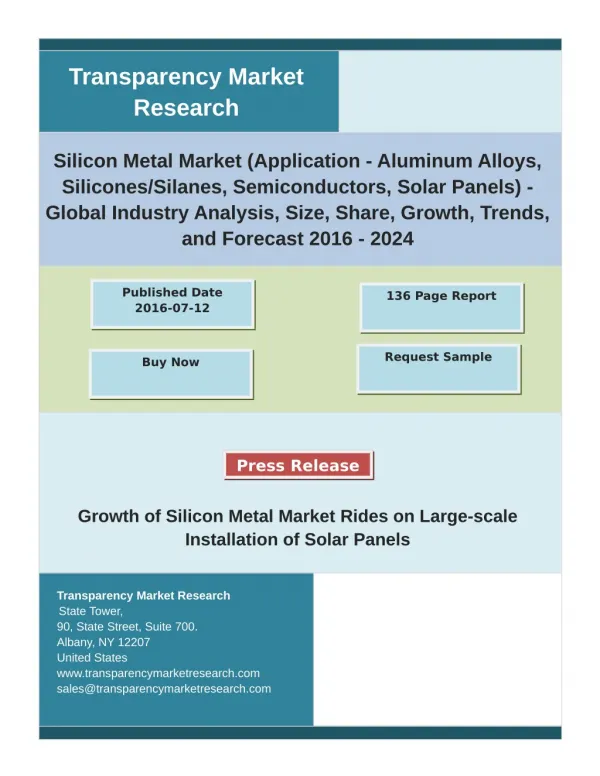 Silicon Metal Market Analysis by Global Segments, Growth, Size and Forecast 2024