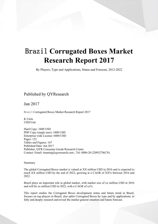 Brazil Corrugated Boxes Market Research Report 2017