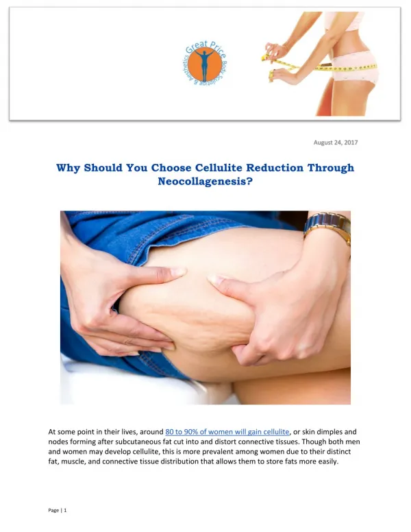 Why Should You Choose Cellulite Reduction Through Neocollagenesis?