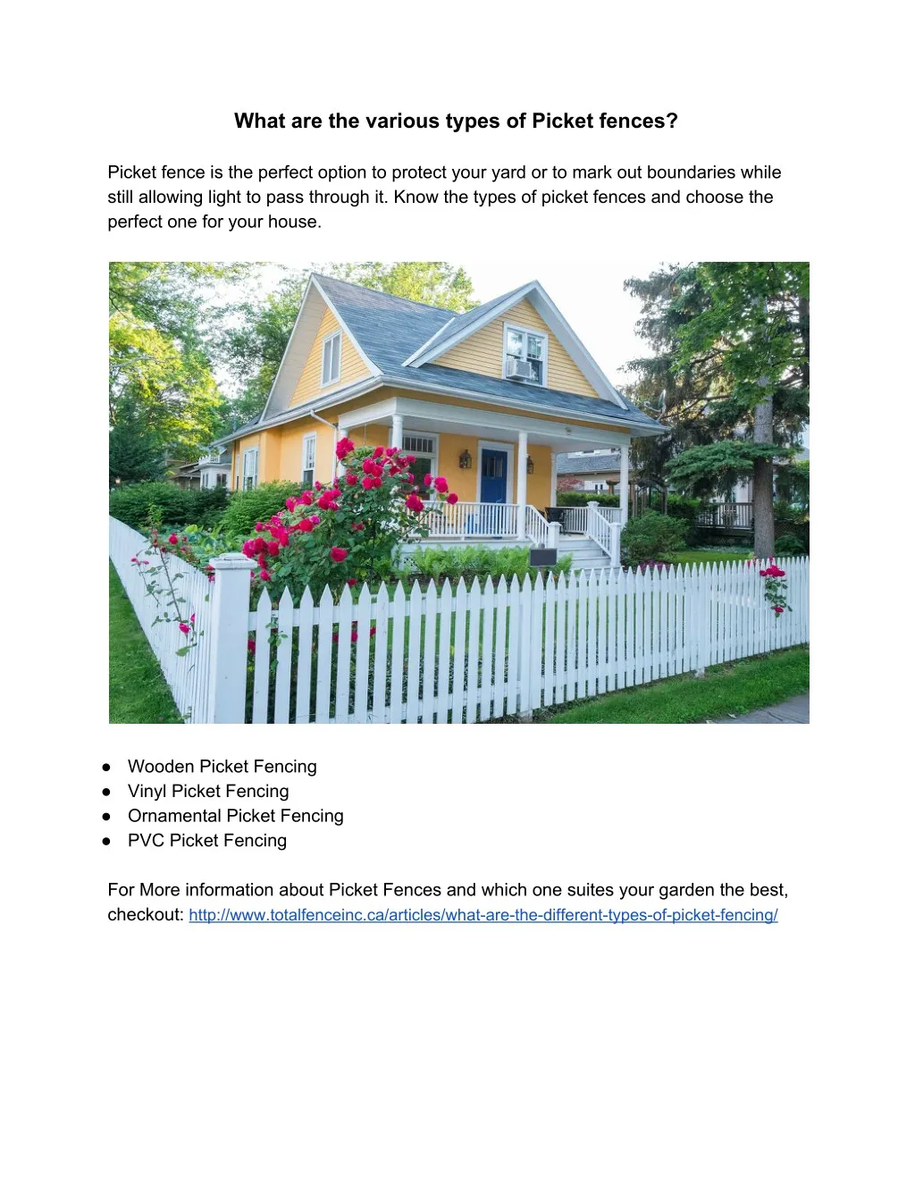 what are the various types of picket fences