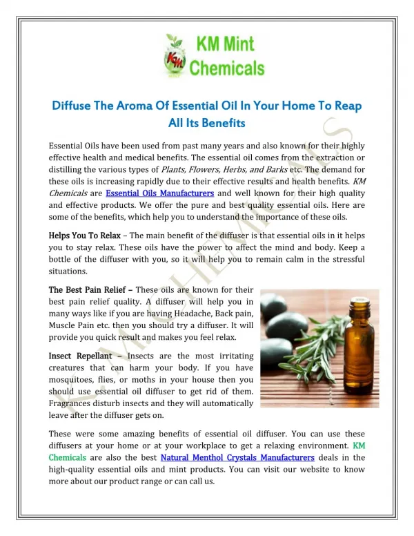 Diffuse The Aroma Of Essential Oil In Your Home To Reap All Its Benefits