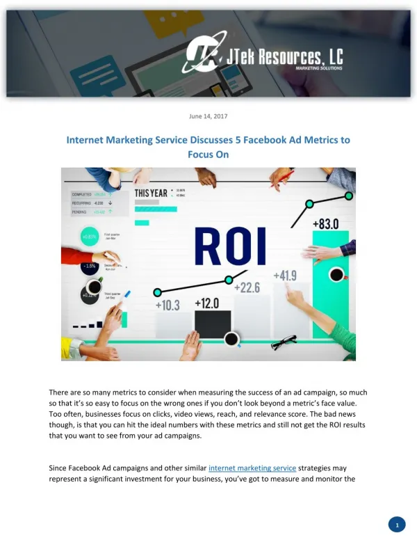 Internet Marketing Service Discusses 5 Facebook Ad Metrics to Focus On