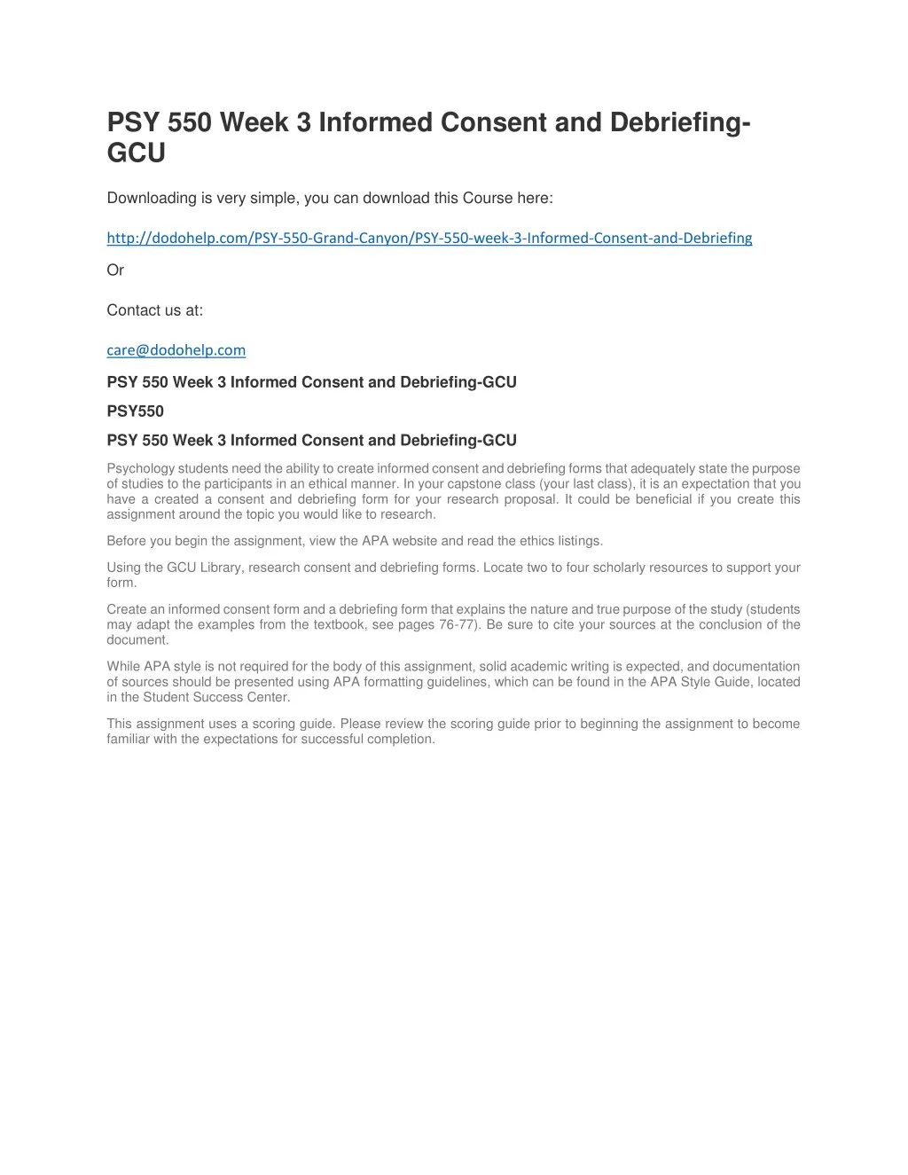 psy 550 week 3 informed consent and debriefing gcu