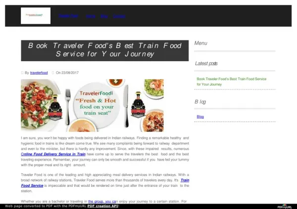 Your Fabulous Food for Train Journey is Available with Traveler Food