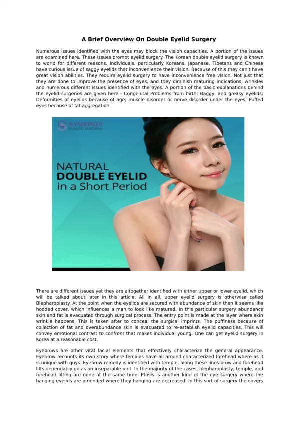 A Brief Overview On Double Eyelid Surgery
