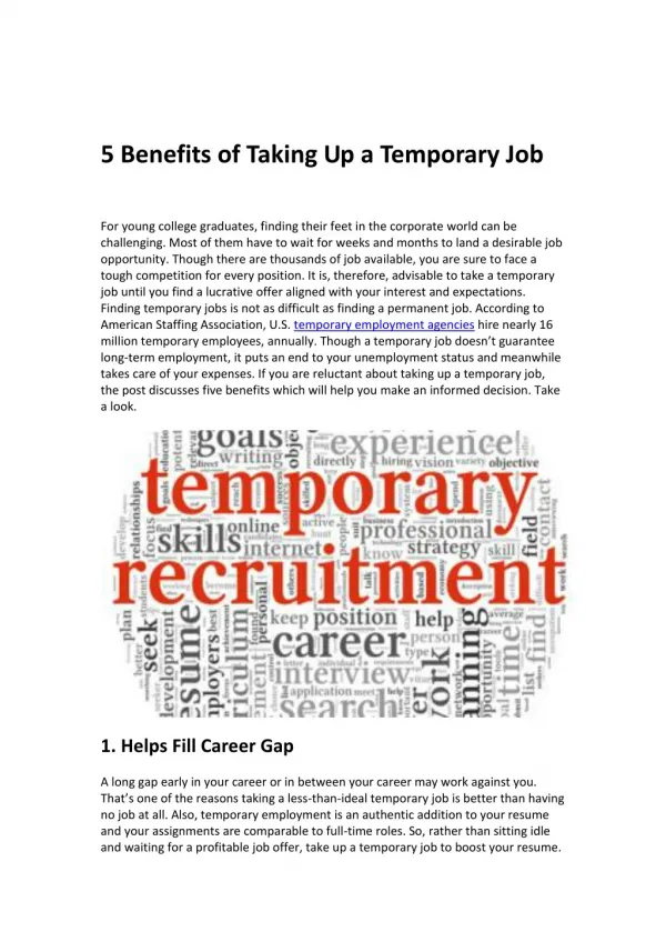 5 Benefits of Taking Up a Temporary Job