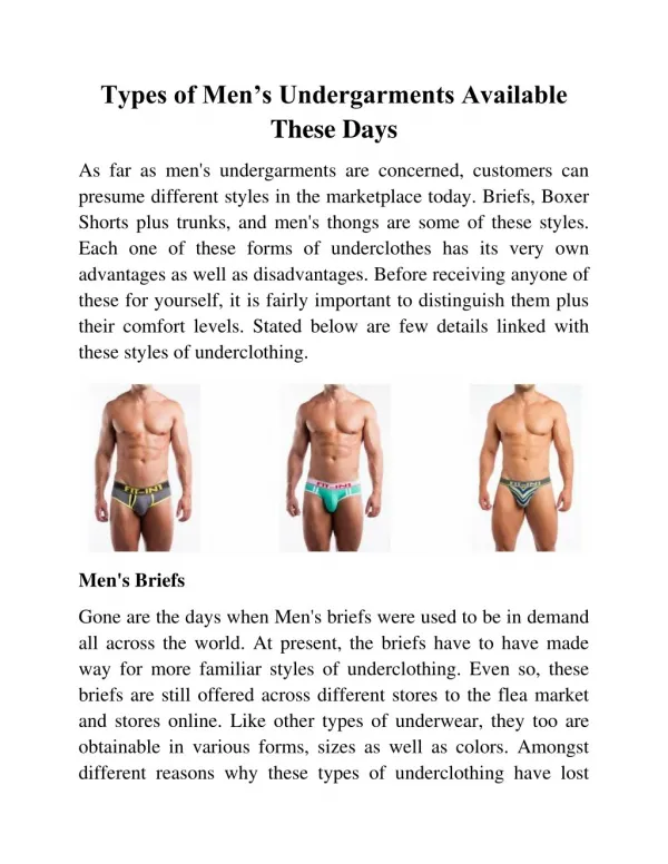 Buy Online Different Types of Mens Underwear
