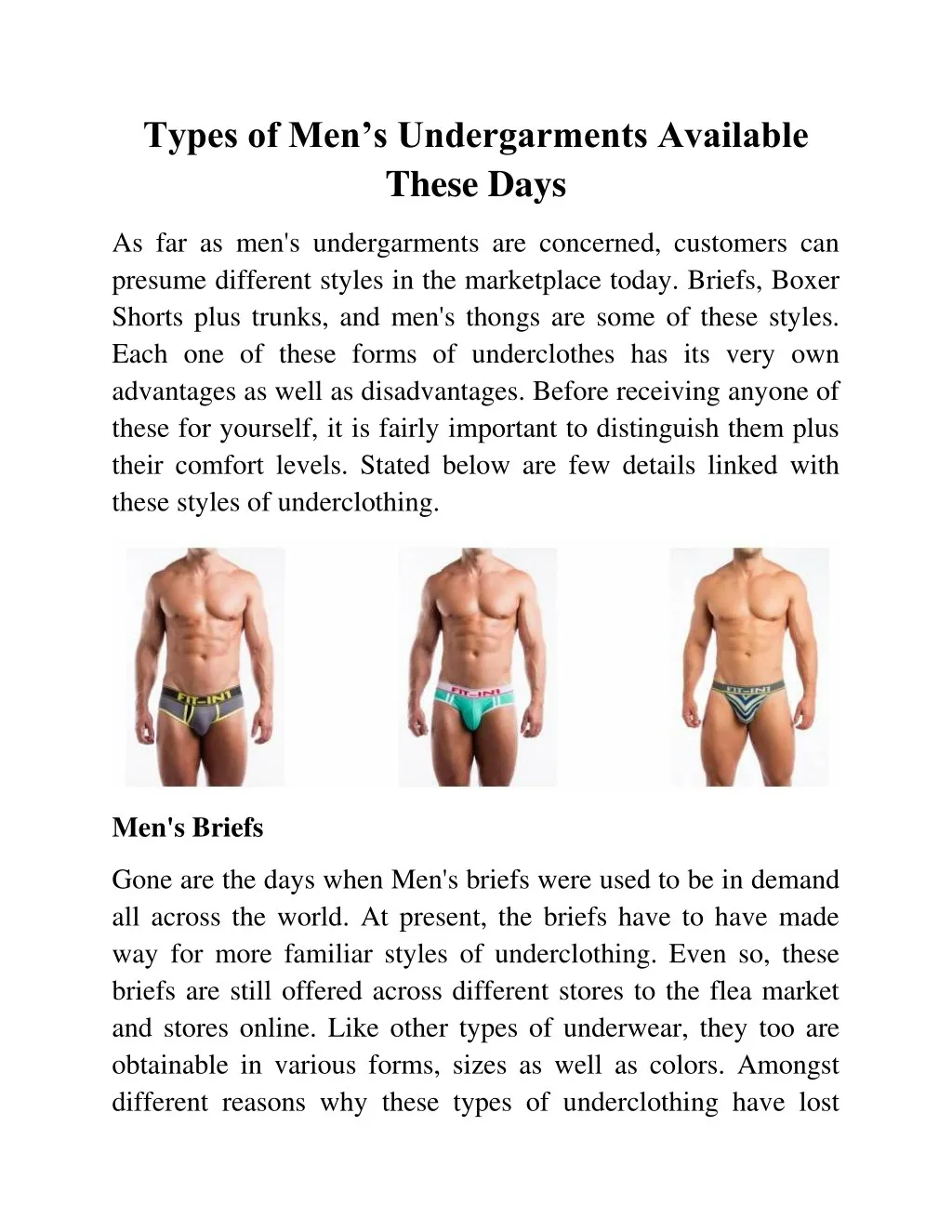 types of men s undergarments available these days
