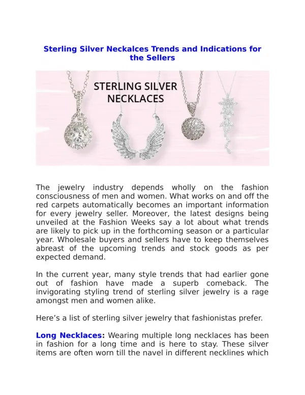 Sterling Silver Neckalces Trends and Indications for the Sellers