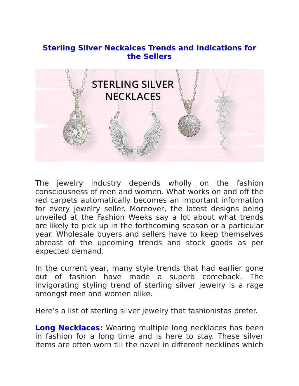 sterling silver neckalces trends and indications