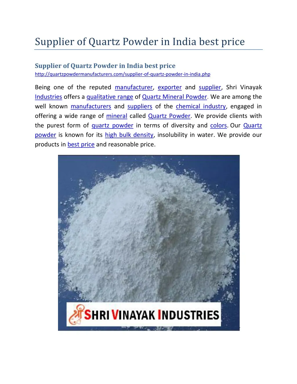 supplier of quartz powder in india best price