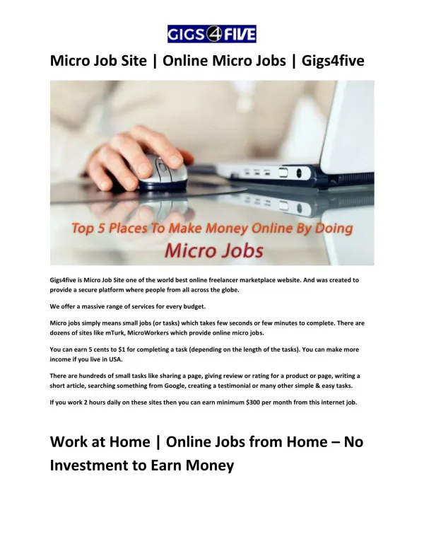 Micro Job Site | Online Micro Jobs | Gigs4five