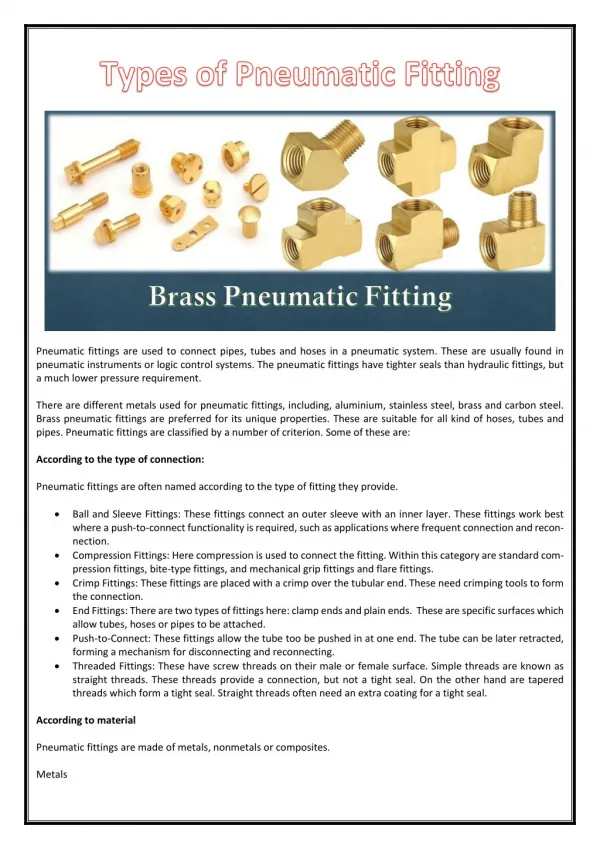 Types of Pneumatic Fitting