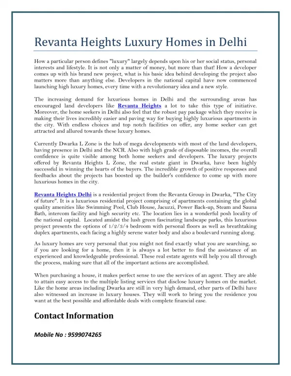 Revanta Heights Luxury Homes in Delhi