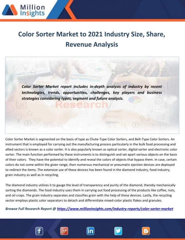 Color Sorter Market Trends, Analysis, Growth, Industry Outlook and Overview By Million Insights
