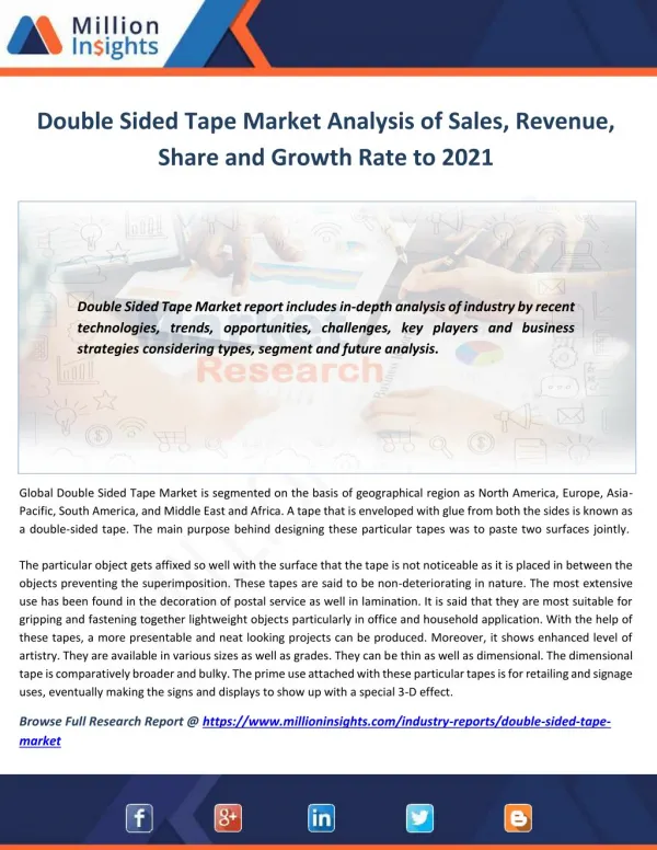Double Sided Tape Market Shares, Strategies and Forecasts, Analysis and Overview