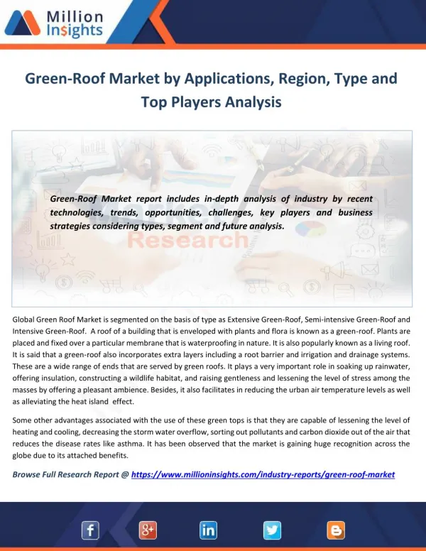 Green-Roof Market Driver, Trends, Applications & Business Strategy Forecast 2021