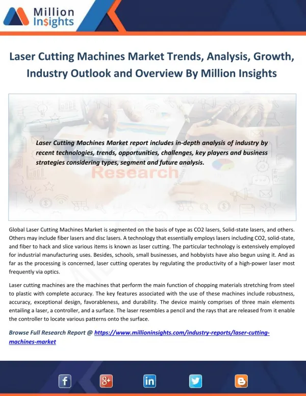 Laser Cutting Machines Market Applications, Types and Market Analysis to 2021
