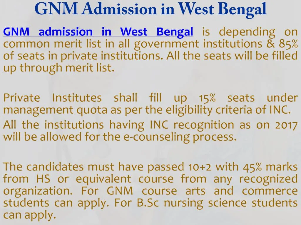 gnm admission in west bengal