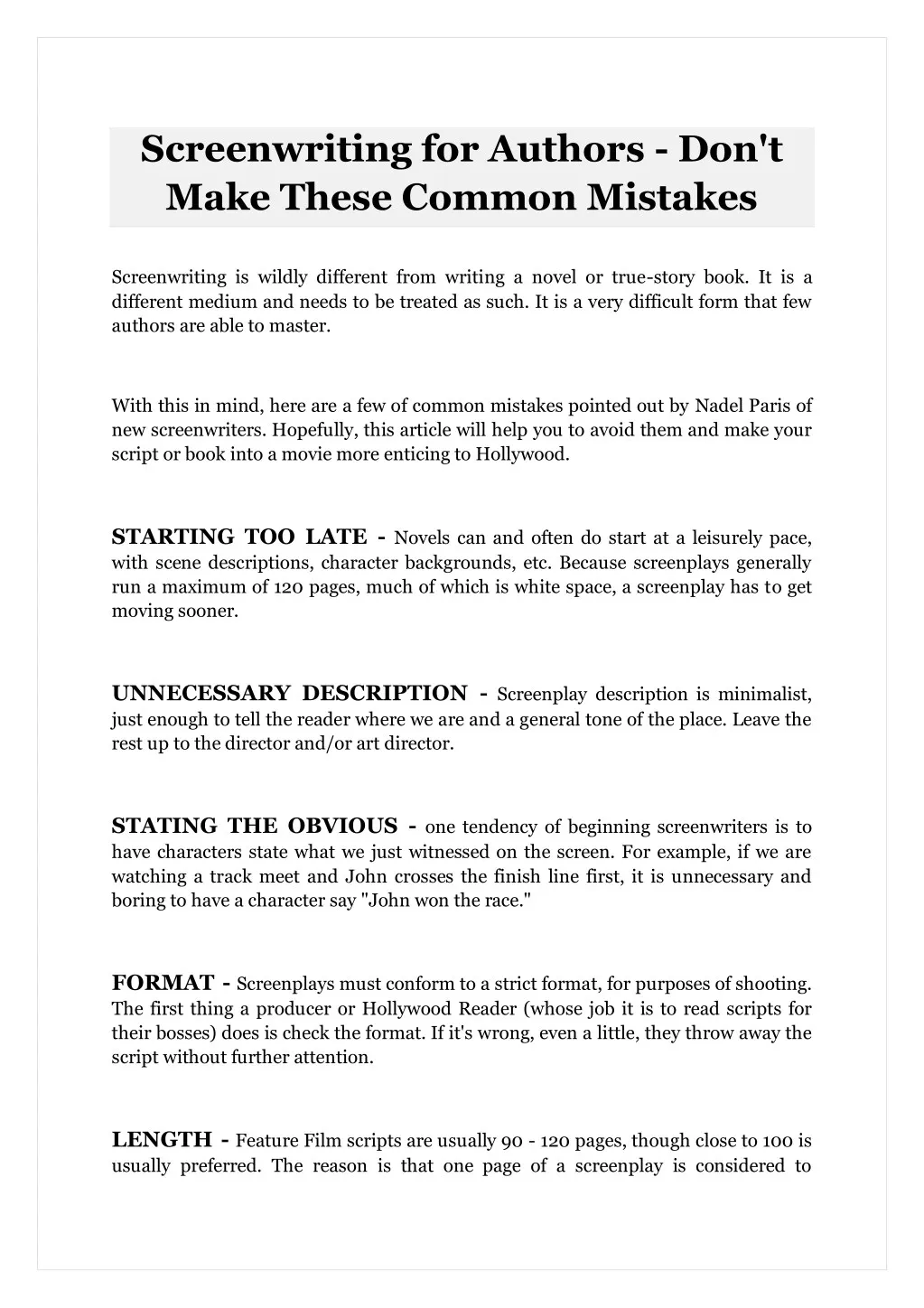 screenwriting for authors don t make these common