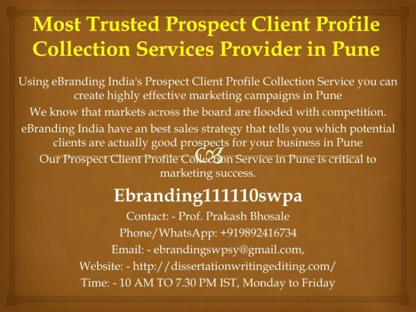 Most Trusted Prospect Client Profile Collection Services Provider in Pune