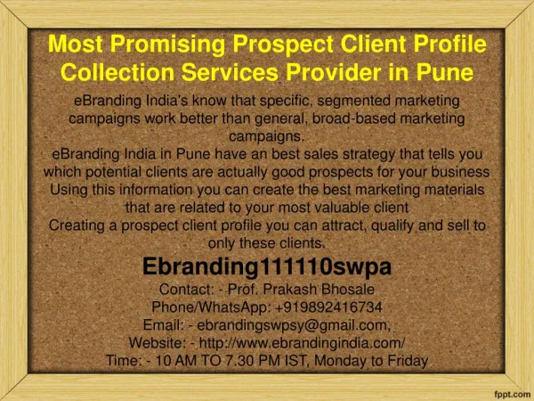 Most Promising Prospect Client Profile Collection Services Provider in Pune
