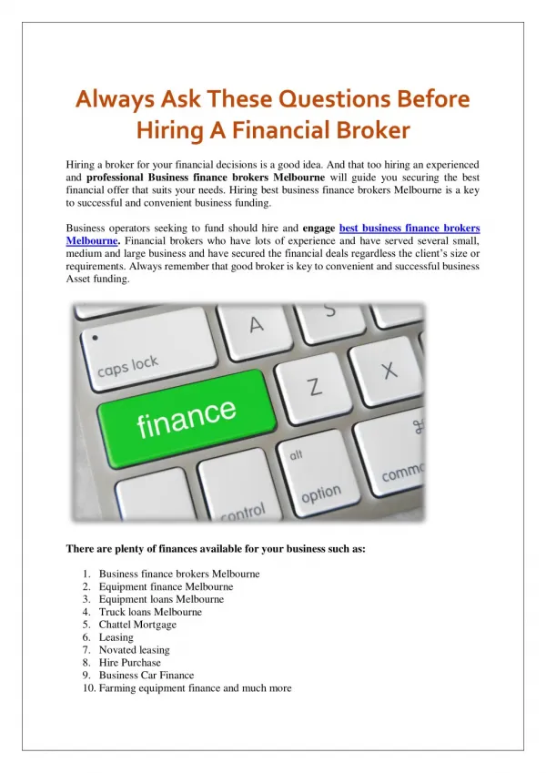 Always Ask These Questions Before Hiring A Financial Broker