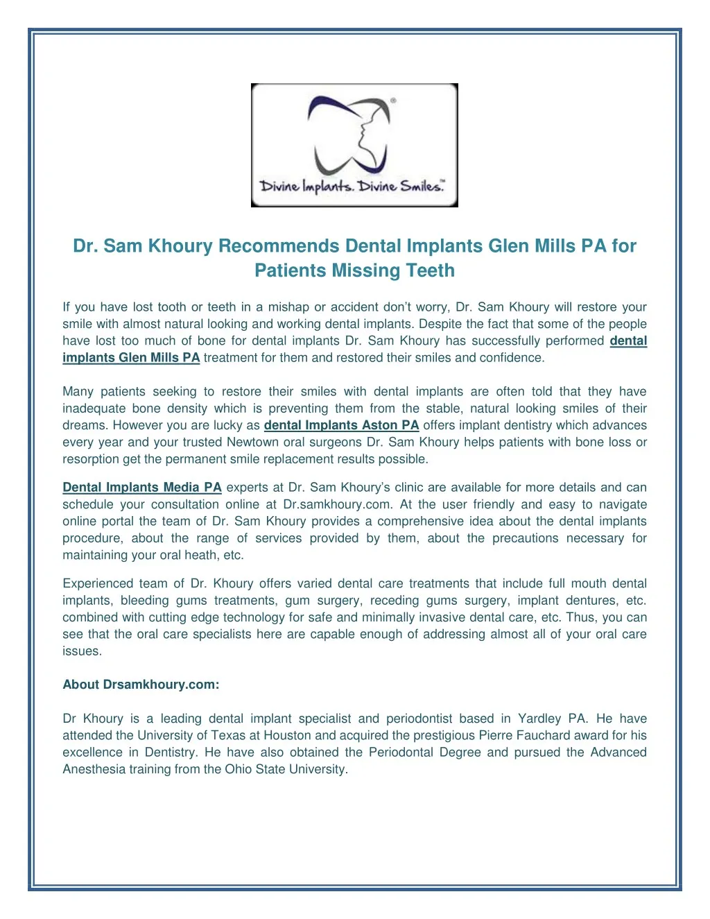 dr sam khoury recommends dental implants glen