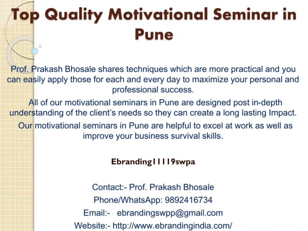 Top Quality Motivational Seminar in Pune