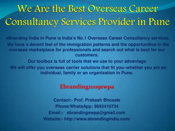 We Are the Best Overseas Career Consultancy Services Provider in Pune