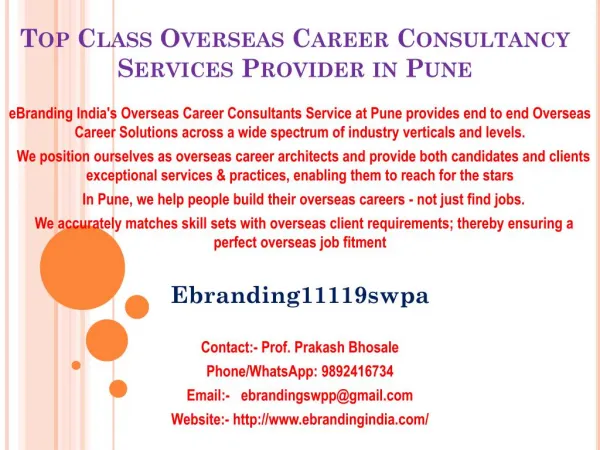 Top Class Overseas Career Consultancy Services Provider in Pune